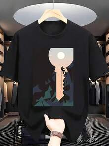 Camiseta de Moda de Verano para Hombre con Estampado Gráfico Único - Cuello Redondo Casual, Poliéster, Lavable a Máquina - Negro - Ver 7
