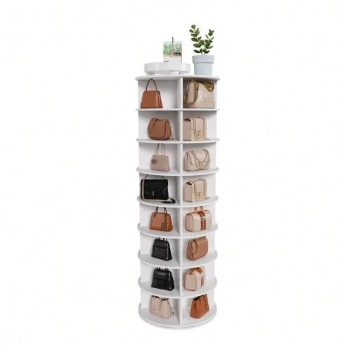 7-Tier Rotating Shoe Tower – 360° Rotating Shoe Rack, Freestanding, Space-Saving For Up To 28 Pairs Of Shoes, High Base For Boots, White (60 * 60 * 184 Cm) - White 1pc - View 1