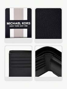 Michael Kors MK Cooper RFID屏蔽双折钱包，带可拆卸卡套，男女通用 - 黑色拼白色 - 查看 5