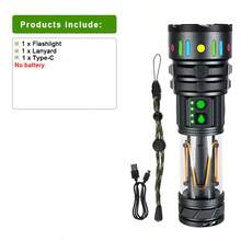 1pc Adjustable Focus Powerful Flashlight, Main White Light With Auxiliary Warm, Blue And Red Light, 5 Modes, Side Light With Multiple Modes, Type-C Charging And Discharging, Suitable For Hunting, Cycling, Camping, Hiking, Fishing, Outdoor Emergency - Flashlight - View 13