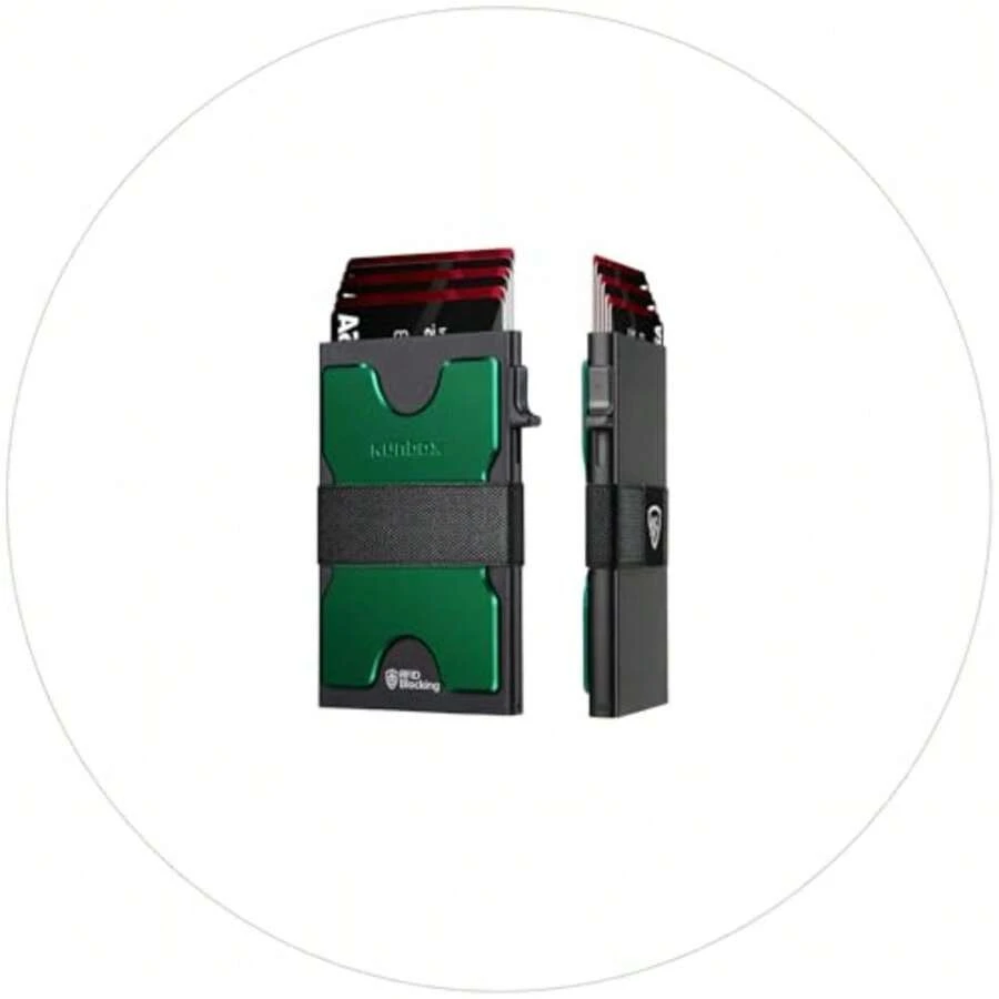 Slim Card Holder Wallet For Men, Minimalist RFID Blocking Wallet With Pop-Up Function, Ultra-Thin Design, Metal Business Card Cases Holds 6+6 Cards, Gifts For Men, Men's Accessories - 森林綠 - 查看 1