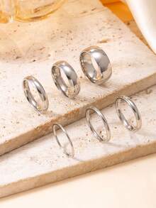6 piezas Juego de anillos de acero inoxidable lisos para parejas de 1/2/3/4/6/8mm, bandas minimalistas apilables para uso diario, adecuados para parejas, Día de San Valentín, Boda - Plateado - Ver 6