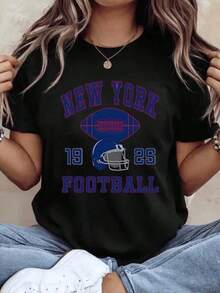 New Spring/Summer 2026 Fashion Short Sleeve T-Shirt, Made In Mexico, 200g. 100% Cotton. Unisex Short Sleeve T-Shirt With A New York Soccer Graphic Print For Casual Game Day Wear, Comfortable Fit, Perfect Gift For Fans - Cartoon Print Design, Suitable For Couples, Ideal For Layering Or Wearing Alone. Crew Neck, Versatile And Unisex. Suitable For Both Office And Casual Occasions. Individually Packaged. The Perfect Short Sleeve T-Shirt For Summer. - 黑色 - 查看 6
