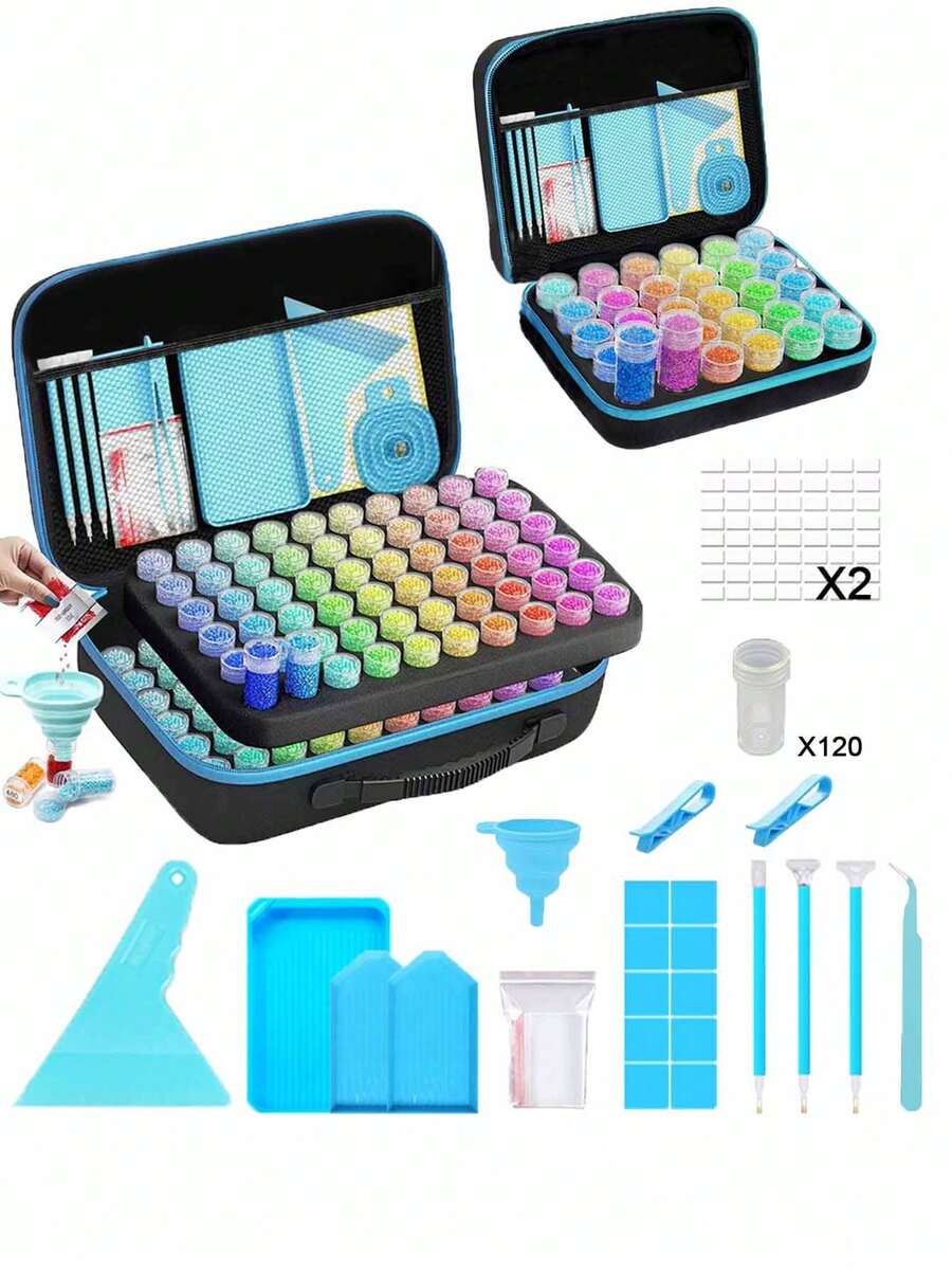 30/60/120 Slots Diamond Painting Storage Box, Adult Diamond Painting Accessories Tool Portable Beads Container - A - View 1