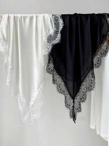 1pc Solid Color Scarf With Lace Trim, Chiffon Headscarf, Women Shawl, Wrap - Multicolor - View 4