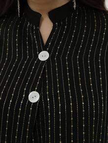 2026新款大碼女款阿拉伯式重工刺繡黑色優雅長裙,JALABIYA V領,休閒旅行穿搭 - 黑色 - 查看 7