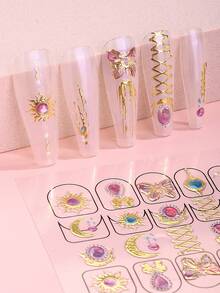 1pc 5D Rhinestone Butterfly Nail Stickers, Gemstone Sun Moon Spring/Summer Nail Decals, Easy To Use, Suitable For Women's Home DIY Manicures. - Multicolor - View 3