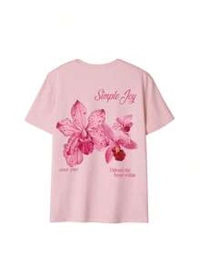 3 piezas/Set de camisetas de manga corta con cuello redondo y estampado floral, estilo casual de verano, modernas y versátiles para mujer, color rosa. - Gris Oscuro - Ver 6