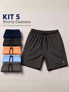 KIT OF 5 Men's Shorts In Tactel Elastane Resin, Casual, Comfortable With Pockets - 鮭魚色/鉛色/海軍藍/黑色/藍色BB - 查看 1