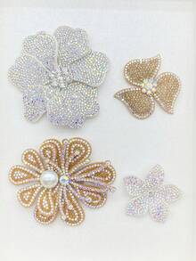 4pcs/Set Pink Rhinestone Flower DIY Handmade Sewing Decorations, Clothing, Shoes, Bags, Hair Accessories - A Set Of 4 Pink Rhinestone Flowers - View 5