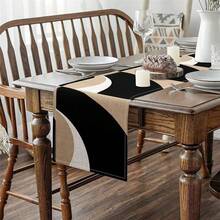 Camino de mesa de patchwork negro y marrón, camino de mesa de estilo geométrico moderno para decoración de cajones, adecuado para la decoración de la mesa de comedor en reuniones familiares - Multicolor - Ver 3