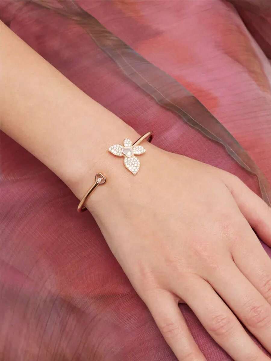 1 chiếc vòng tay hình trái tim đính đá Zirconia siêu nhỏ kiểu dáng Châu Âu và Mỹ, thiết kế cá nhân hóa, thích hợp đeo hàng ngày và dự tiệc. - Vàng - Xem 1