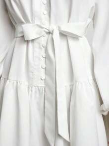 Vestido corto de mujer de manga farol de unicolor, vestido de princesa abombado, elegante para ocasiones - Blanco - Ver 5