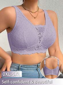 Plus Size Women Lace Patchwork Seamless Underwear, Suitable For Daily Wear In Various Occasions - Mauve Purple - View 3
