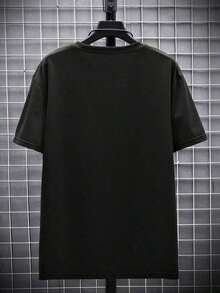 ChristmasPlus Size Men's Simple Letter Print Round Neck Short Sleeve Casual-ShirtHot Item - Black - View 3