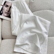 MewMuse.  Pantalones largos casuales de mujer de color blanco arrugado, adecuados para el uso diario en primavera/verano y salidas - Blanco - Ver 3