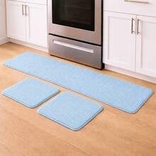 Set Of 3 Non-Slip Kitchen Mats, Low Pile, Washable - Baby Blue - View 1