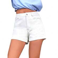 2026 Spring Summer New European American Women Jeans Shorts Loose Wide Leg Denim Shorts Casual High Waist  Streetwear Ladies Daily Vacation Outfit Pants - 白色 White - 查看 2