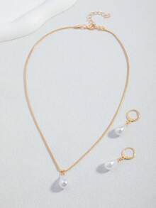3pcs/Set Fashion Minimalist Faux Pearl Necklace & Earrings Set, Unique Design Elegant Pendant Necklace And Earrings Set, Gift For Friends And Girlfriends - Style 7 - View 3