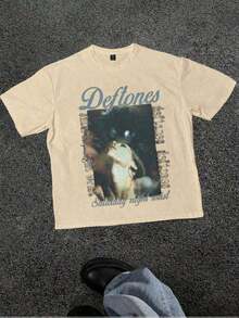Men's Summer T-Shirt, Deftone Sub-Tonal Heavy Metal Band, (1 Piece) 100% Cotton, Casual Print, Crew Neck, Short Sleeve, Cotton T-Shirt, Gift, Summer, Unisex, 100% Pure Cotton Summer Party T-Shirts - 杏色 - 查看 1