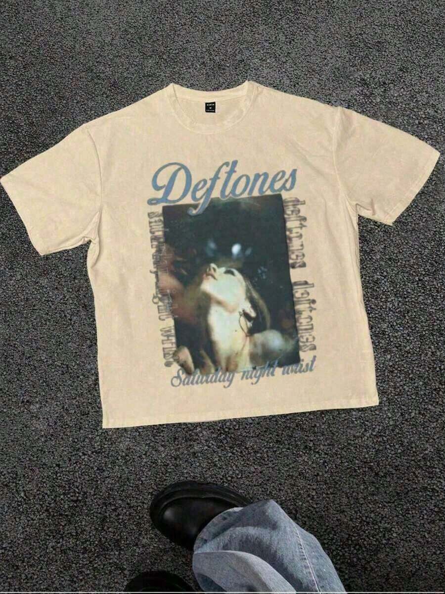 Men's Summer T-Shirt, Deftone Sub-Tonal Heavy Metal Band, (1 Piece) 100% Cotton, Casual Print, Crew Neck, Short Sleeve, Cotton T-Shirt, Gift, Summer, Unisex, 100% Pure Cotton Summer Party T-Shirts - 杏色 - 查看 1