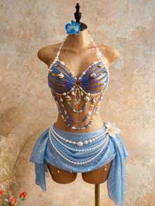 Women's Sexy Shell Strap Camisole For Summer Vacation, Women's Crystal Beaded Strap Camisole, Women's Sexy Vacation Camisole - 藍色 - 查看 12