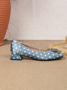 Women's Fashion Classic Suede Matching Metal Rhinestone Square Toe Chunky Heel Shoes - Baby Blue - View 5