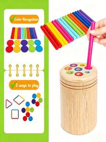 6 en 1 Vasos de clasificación de colores de madera multifuncionales, adecuados para niños de 3+ años, incluye 1 tapa, se puede usar para identificación de colores y coincidencia de cantidad, juguete de educación temprana - Multicolor - Ver 3