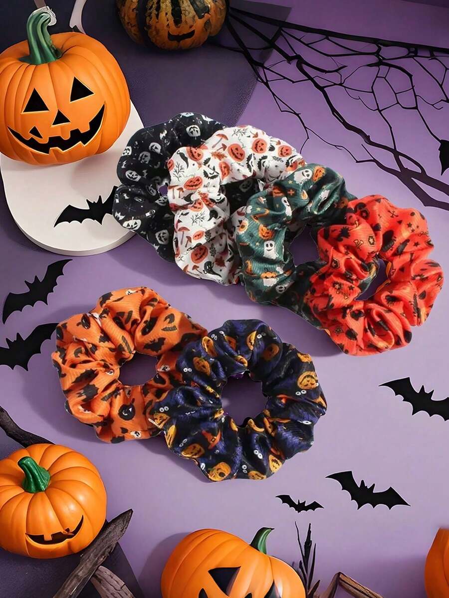 6er/3er/1er Pack Halloween Haargummis, gruselige orangefarbene Kürbis Haargummis, Totenkopf, Geist, Fledermaus, Spinnennetz, Skelett Haarreifen, elastische Haarbänder für Frauen, Halloween Geschenke, Haaraccessoires, Satin elastische Haargummis, Hochzeits Haargummis, Partydekoration, Thanksgiving Dekoration, Herbstparty Geschenke (zufällige Farbe), Kostümparty Haar