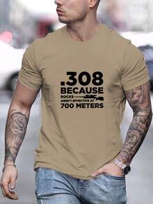 Men's T-Shirt With A Fun Shooting Sports Design | Design "308 Because 308 Because Rocks Don't Argue And 700m Effective Range" - Navy Blue, Short Sleeve, Casual Sporty Style, Stretch Fabric, Round Neck, Perfect For Hunting And Outdoor Shooting Enthusiasts. - 黑色 - 查看 6