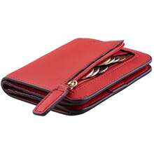 Toughergun Women's Small Slim Leather Wallet With RFID Protection, Compact Bifold Mini Purse With Clear ID Window - 10 ReNapa Red Classic - View 1