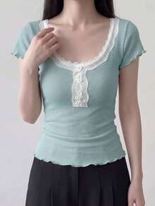 Camisa casual de manga corta con botones, elegante para primavera/otoño 2025 - Neblina azul - Ver 1