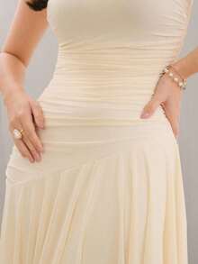 Vestido largo de noche de unicolor y estilo simple sin mangas para mujer - Albaricoque - Ver 5
