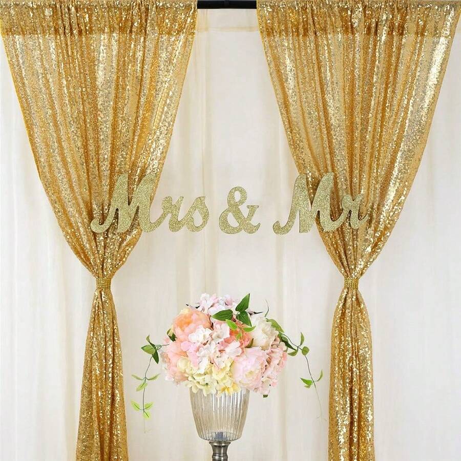 Shiny Sequin Party Backdrop Curtain, Birthday Party Decorations, Birthday Banner, Birthday Backdrop, Birthday Party Supplies, Reusable For Home Decor, Wedding, Baby Shower Decoration, Suitable For Gold & Black Stand: Everyday Use And Party Occasions, Timeless Sparkling Backdrop Cloth - Gold - View 1