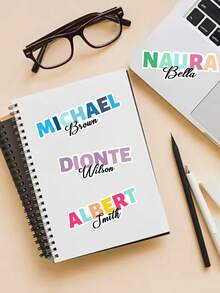 Pegatinas personalizadas con degradado de arcoíris y texto personalizable, etiquetas de vinilo resistentes al agua, diseño removible sin residuos, adecuadas para botellas de agua, portátiles, cuadernos y otros artículos de uso diario - Multicolor - Ver 4