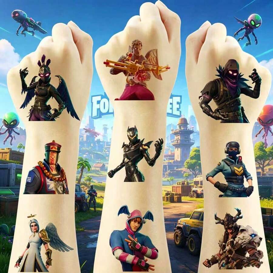20Pcs F-Ortnite Themed Transfer Stickers Assorted 20+ Skins (Armored , Neon Skeleton, Cat Girl, Robot) For Fans Holiday Gift Random Style - Multicolor - View 1