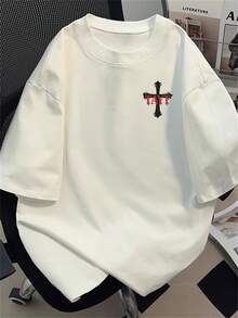 Men's Short-Sleeved T-Shirt, Made Of High-Quality Pure Cotton, With A  Brand Print. New, Casual Summer Style, Versatile, Breathable, And Perfect For Outdoor Sports. Features A Minimalist INS Letter Print / Sports Pattern Collection With Religious-Style Lettering / Loose Fit And Soft To The Touch / Ideal Gift Choice - 白色 - 查看 2