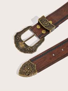 1pc Retro American Style Brown Wooden Grain Cowgirl Belt, Suitable For Jeans, Casual Pants, Daily Wear, Fashion Style, Outdoor Activities, Western Parties, Valentine's Day, Halloween, Music Festivals, Women, Mother, Gift, Birthday, Vintage, Travel, All Season, Vacation - Antique Bronze Ingot-shaped Wood Grain - View 3