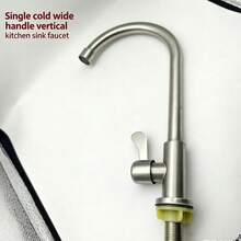 A Durable, Drop-Resistant, Hot-Selling Rotating Brushed Stainless Steel Vertical Single-Cold Kitchen Faucet, Cold Water Switch, Available In Single-Handle And Single-Hole Types With Straight Handle Or Large Handle, Perfect For Everyday Home Use. - Silver - View 5