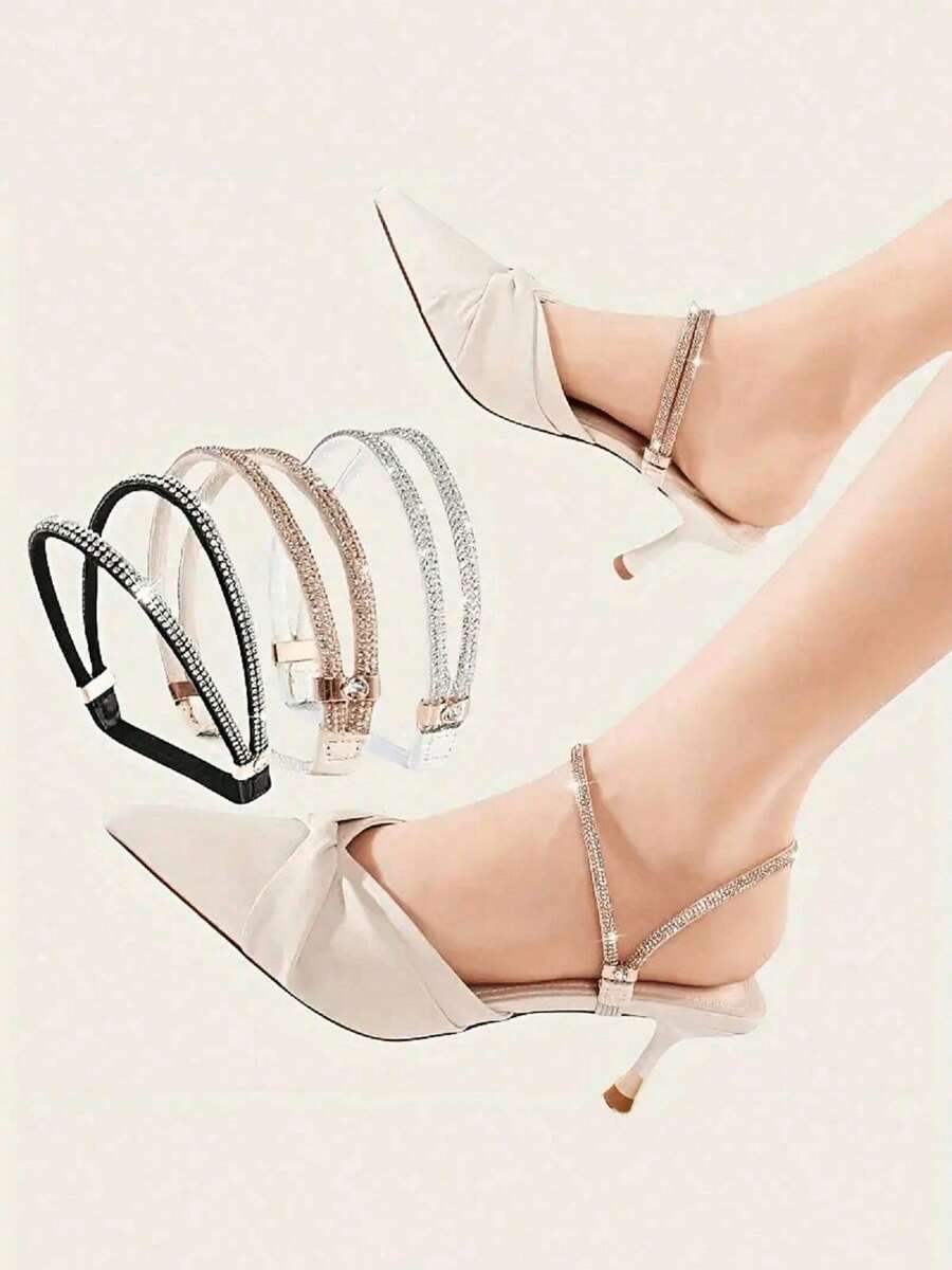 2 buah Tali Hak Tinggi Berhiaskan Berlian Imitasi, Tali Sepatu Anti Selip yang Dapat Dilepas, Tali Pengikat Sandal Ujung Lancip, Cocok untuk Berbagai Jenis Sepatu, Tidak Perlu Pengeboran, Aksesori Sepatu Wanita - MultiWarna - View 1