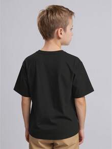 Portugal Short Sleeve Football Print Jersey Number 7, Sporty Style, Kids Fan Jersey, Summer Casual Clothes For Children - 黑色 - 查看 2