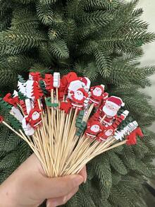 100 que xiên trái cây hỗn hợp ngẫu nhiên với họa tiết Giáng sinh. Những que xiên tre đầy màu sắc và sáng tạo này có các họa tiết như ông già Noel, người tuyết, cây thông Noel, tuần lộc, bông tuyết và khuôn mặt ông già Noel. Chúng có thể được sử dụng như que xiên cocktail, nĩa ăn bánh, que xiên thịt nướng, que xiên trái cây khô và tăm trang trí. - Nhiều màu - Xem 12
