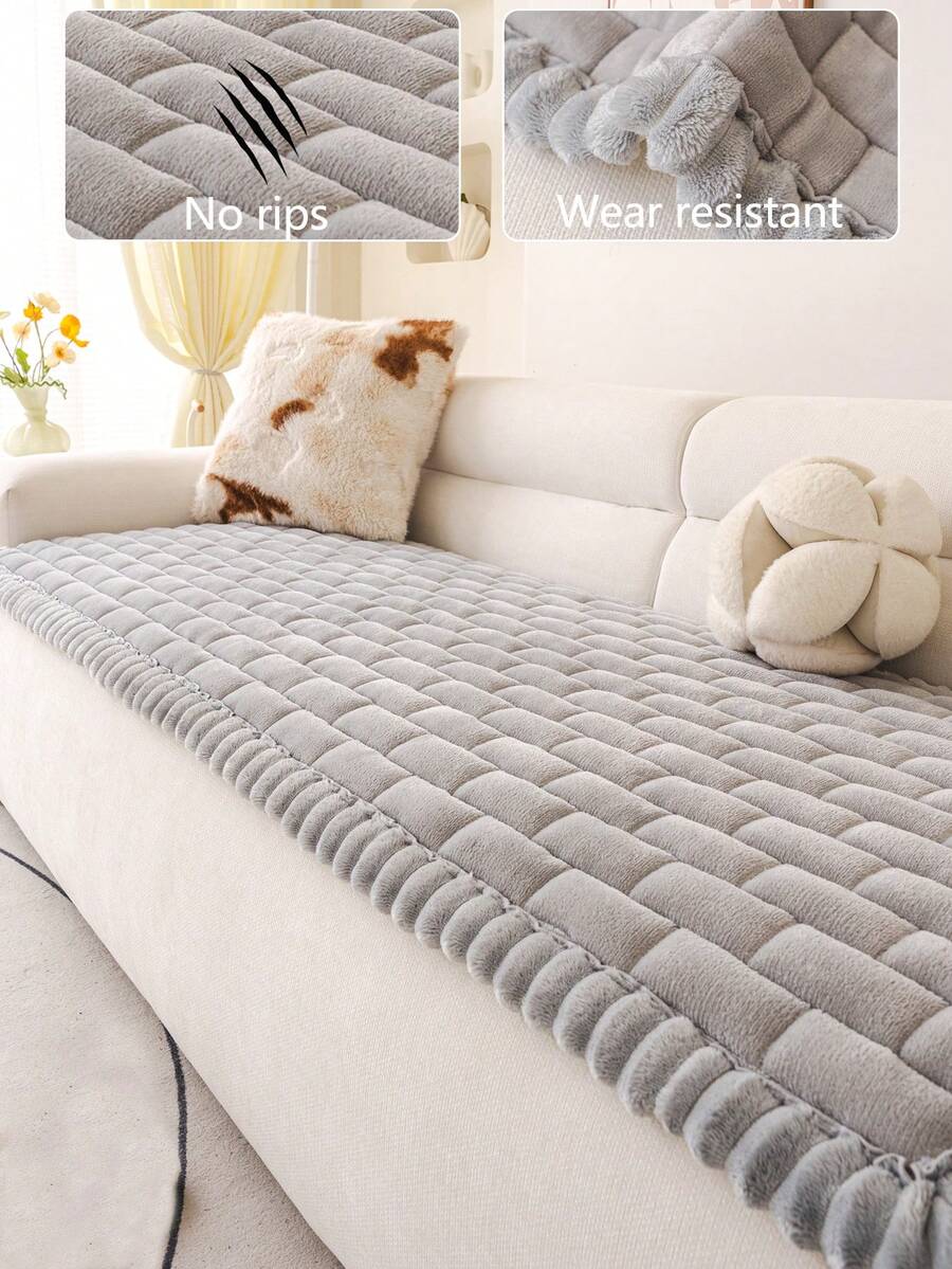1pc All-Season Sofa Cushion Cover, Modern Minimalist Non-Slip Sofa Seat Protector, Dust-Proof And Washable Sofa Slipcover, Soft And Colorfast, Pet-Friendly, Fits L-Shaped And 1/2/3/4-Seat Sofas For Bedroom, Office, Living Room - Light Grey - View 1