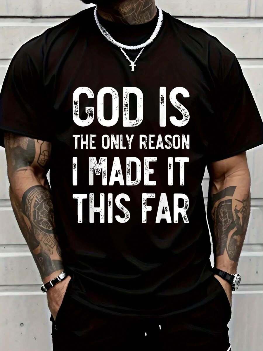 100% Cotton Man Of God I Jesus T-Shirt Women's Men Graphic Tee - 黑色13 - 查看 1