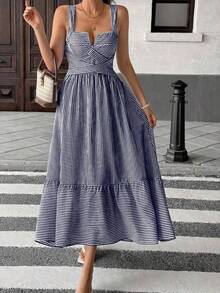 Women's Striped V-Neck Wrap Dress - White - View 8