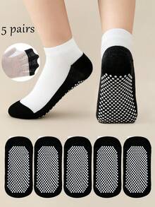 5 Pairs Kids' Breathable Mesh Ankle Socks With Non-Slip Bottoms, Contrast Color Black Boys' Socks, Girls' Summer Socks, Short Socks, Indoor/Outdoor Casual & Sports Socks - Multicolor - View 11