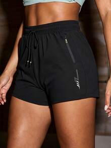 Women's Summer Bestselling Sports Shorts With Pockets And Drawstring Waist: Quick-Dry, Stretchy, Breathable, Suitable For Casual, Running And Workout Wear Black - Black - View 1