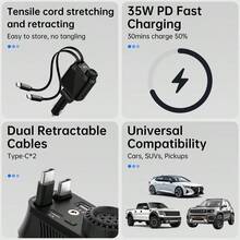 Cargador de coche retráctil 4 en 1 con tira de luz estelar y aromaterapia, adaptador de encendedor de cigarrillos USB C de 97W con carga rápida, accesorio de coche retráctil con luz estelar, compatible con iPhone 17 Pro Max Air 16 15 14 13 12 y Android, ambientador de coche, compatible con modelos de vehículos de 12-24V de todos los tamaños, adecuado para familia, amigos, niños, cumpleaños, Navidad, regalos de invierno, suministros para coche - negro - Ver 4