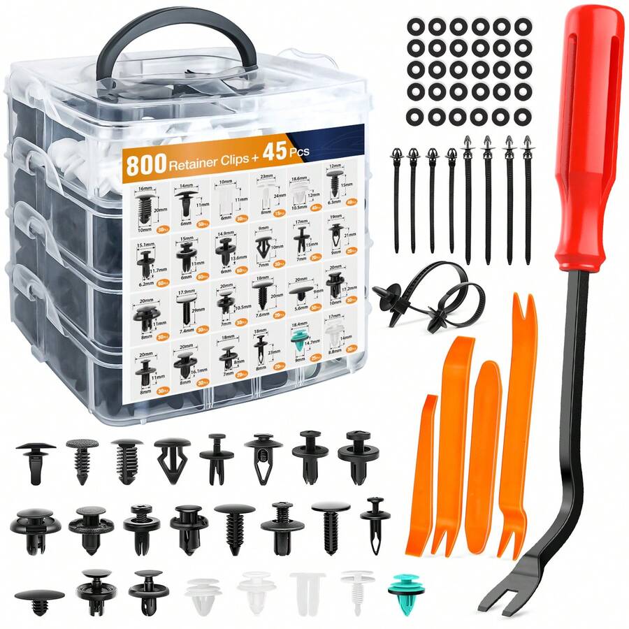 waywe GOOACC 845Pcs Car Push Retainer Clips Auto Fasteners Assortment 24 Most Popular Sizes Nylon Bumper Fender Rivets With 10 Cable Ties And Fasteners Remover For GM F-Series Luxury Japanese Vehicle Odyssey Chrysler X-Trail - B - View 1