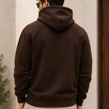 Men's High Quality Fleece Hoodie With Pocket, Basic, Plain - 鏽棕色 - 查看 3
